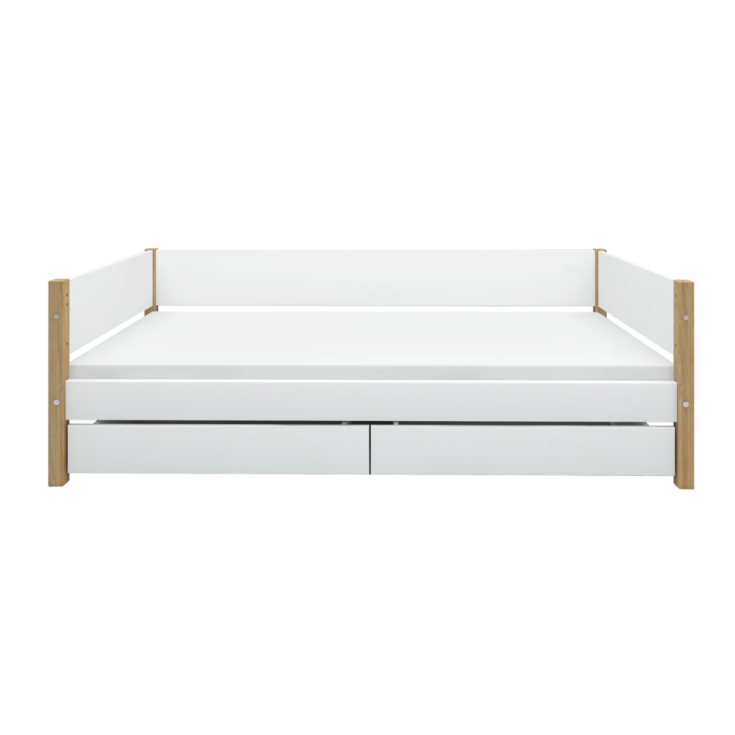 Single Bed with Storage, 90x200 cm, White/Oak