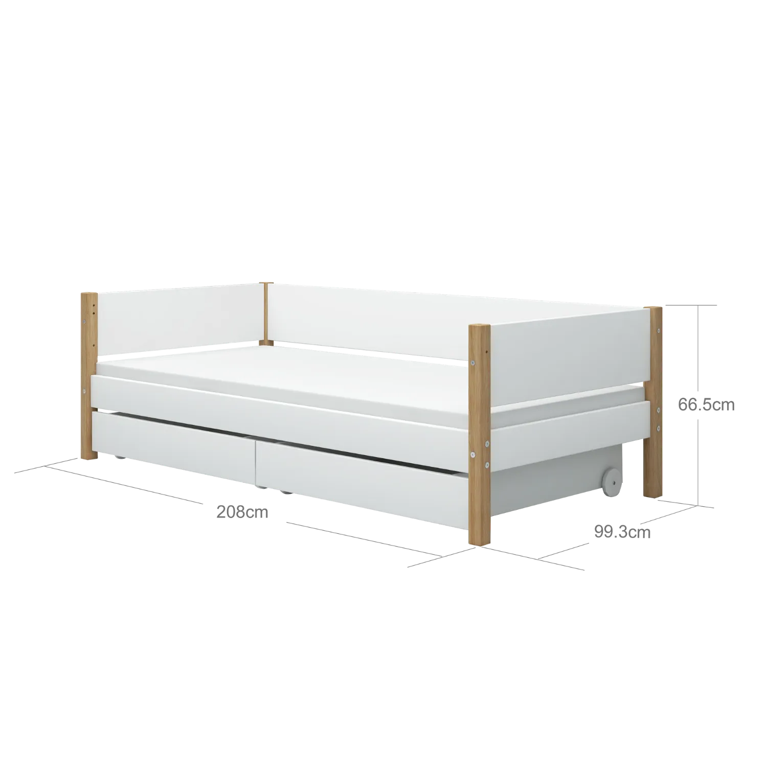 Single Bed with Storage, 90x200 cm, White/Oak