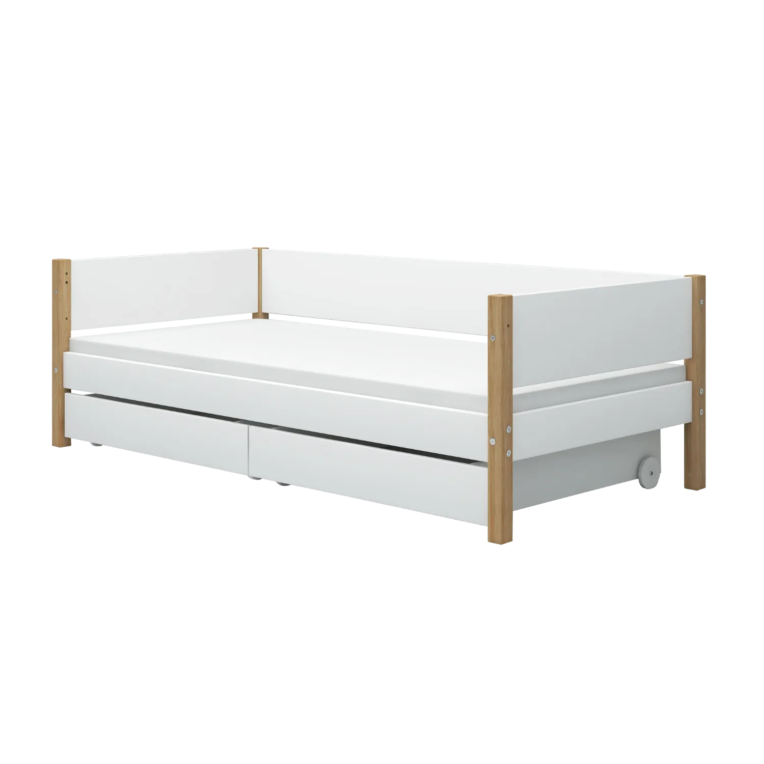 Single Bed with Storage, 90x200 cm, White/Oak