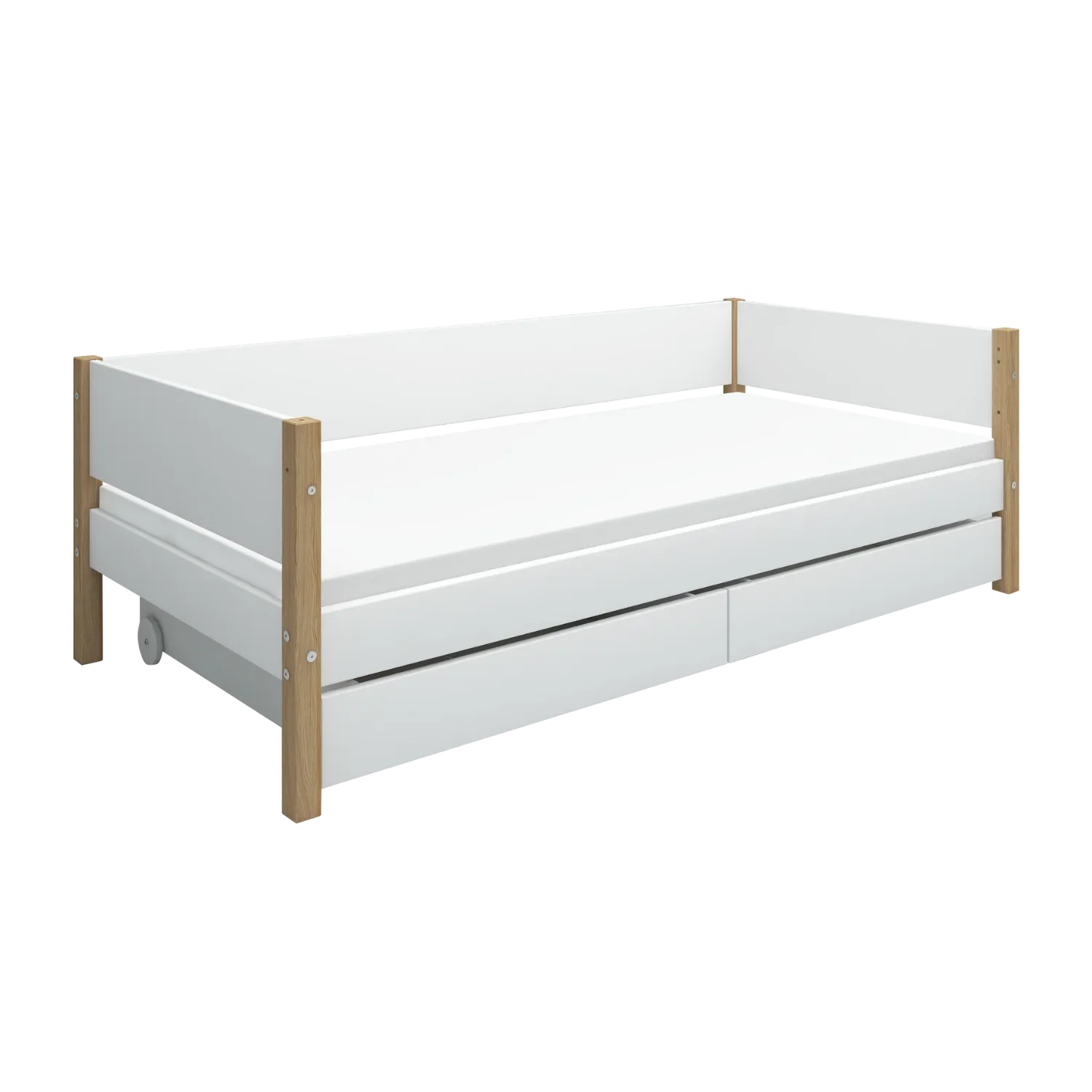 Single Bed with Storage, 90x200 cm, White/Oak