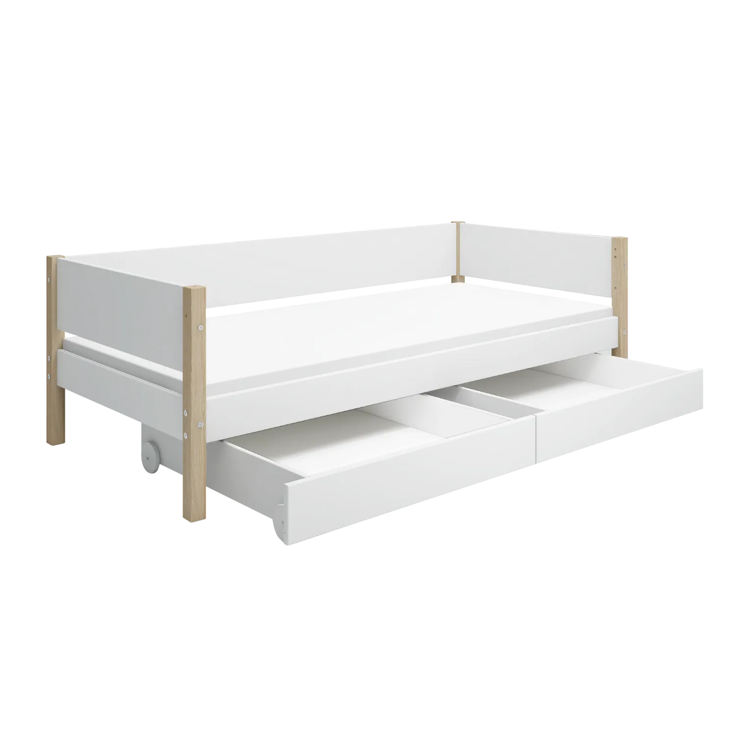 Single Bed with Storage, 90x200 cm, White/Oak
