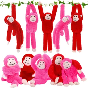 Sinmoe 10 Pack Valentines Stuffed Hanging Monkey Bulk 19.7 Inch Cute Plush Valentines Stuffed Animals Bulk Romantic Monkey Toy Birthday Gift for Girlfriend Lover(Rose red, Red)