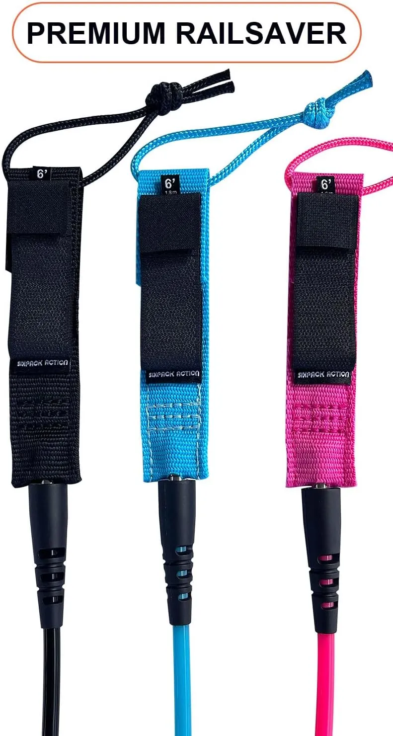 SIXPACK ACTION Classic 6ft/7ft/8ft/9ft Pro Surfboard Leash, Comp Surf Leash, Leg Rope with Superior Anti-Slip Cuff and Flexible Horn Connector