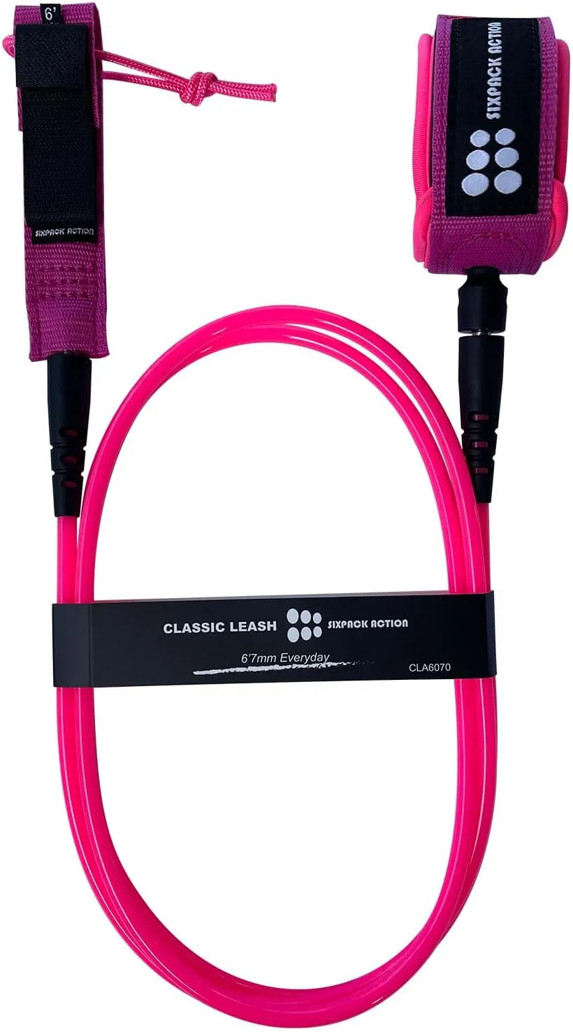 SIXPACK ACTION Classic 6ft/7ft/8ft/9ft Pro Surfboard Leash, Comp Surf Leash, Leg Rope with Superior Anti-Slip Cuff and Flexible Horn Connector