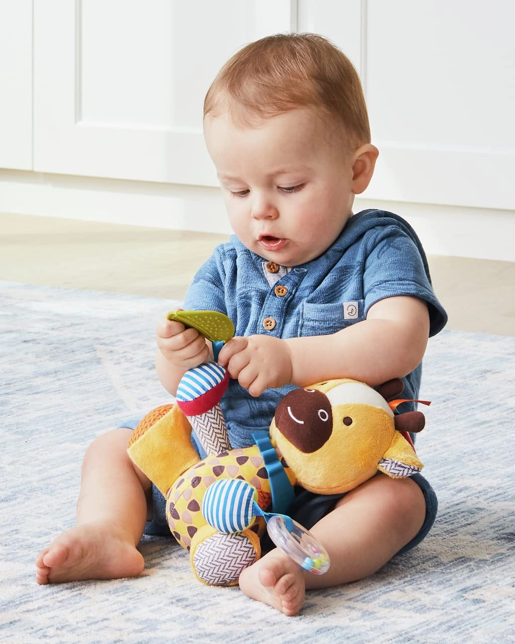 Skip Hop Bandana Buddies Baby Activity and Teething Toy with Multi-Sensory Rattle and Textures, Giraffe