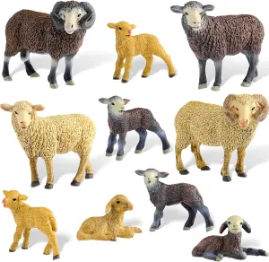 Skylety 10 Pcs Sheep Toy Merino Sheep Figures Plastic Goat Figurine Mini Farm Lamb Figure Birthday Cake Toppers Animal Toys for Christmas Birthday Party Gift Decor