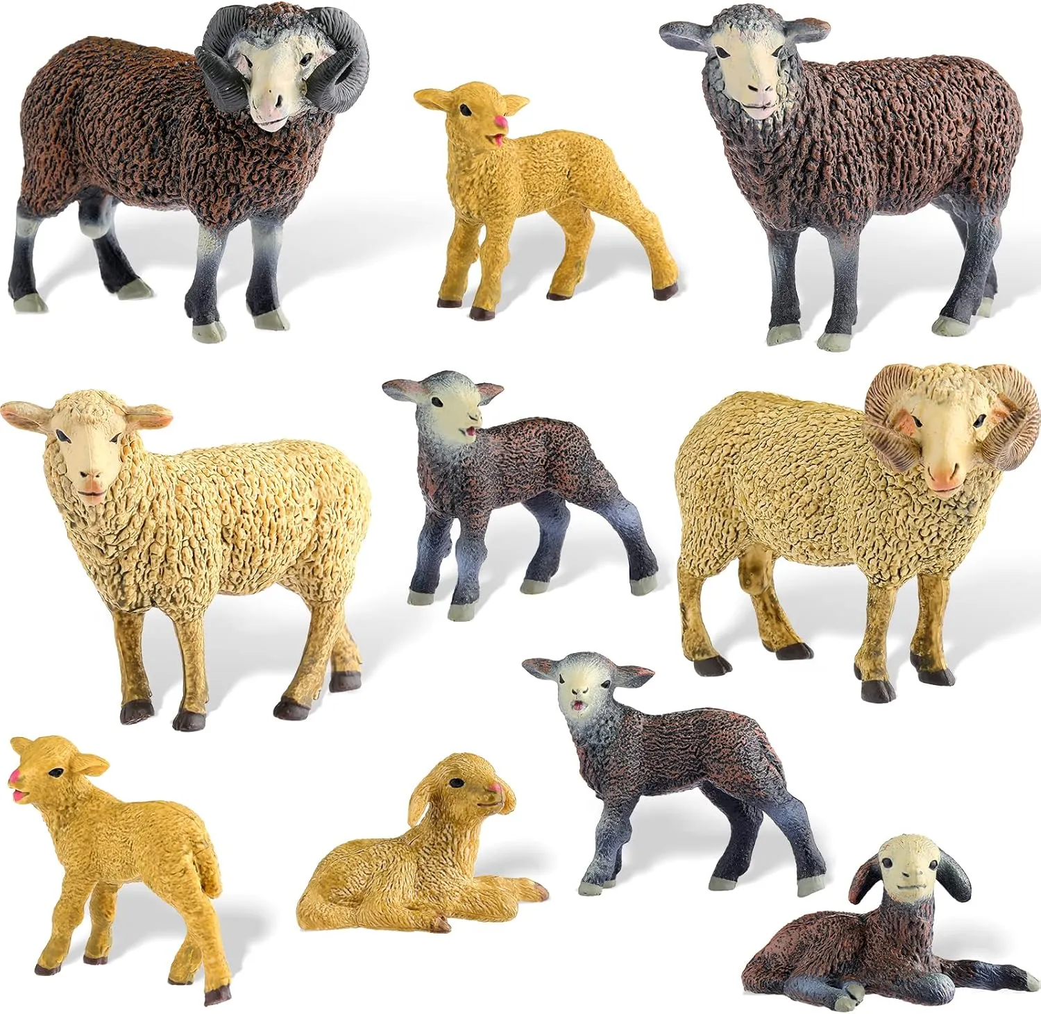 Skylety 10 Pcs Sheep Toy Merino Sheep Figures Plastic Goat Figurine Mini Farm Lamb Figure Birthday Cake Toppers Animal Toys for Christmas Birthday Party Gift Decor