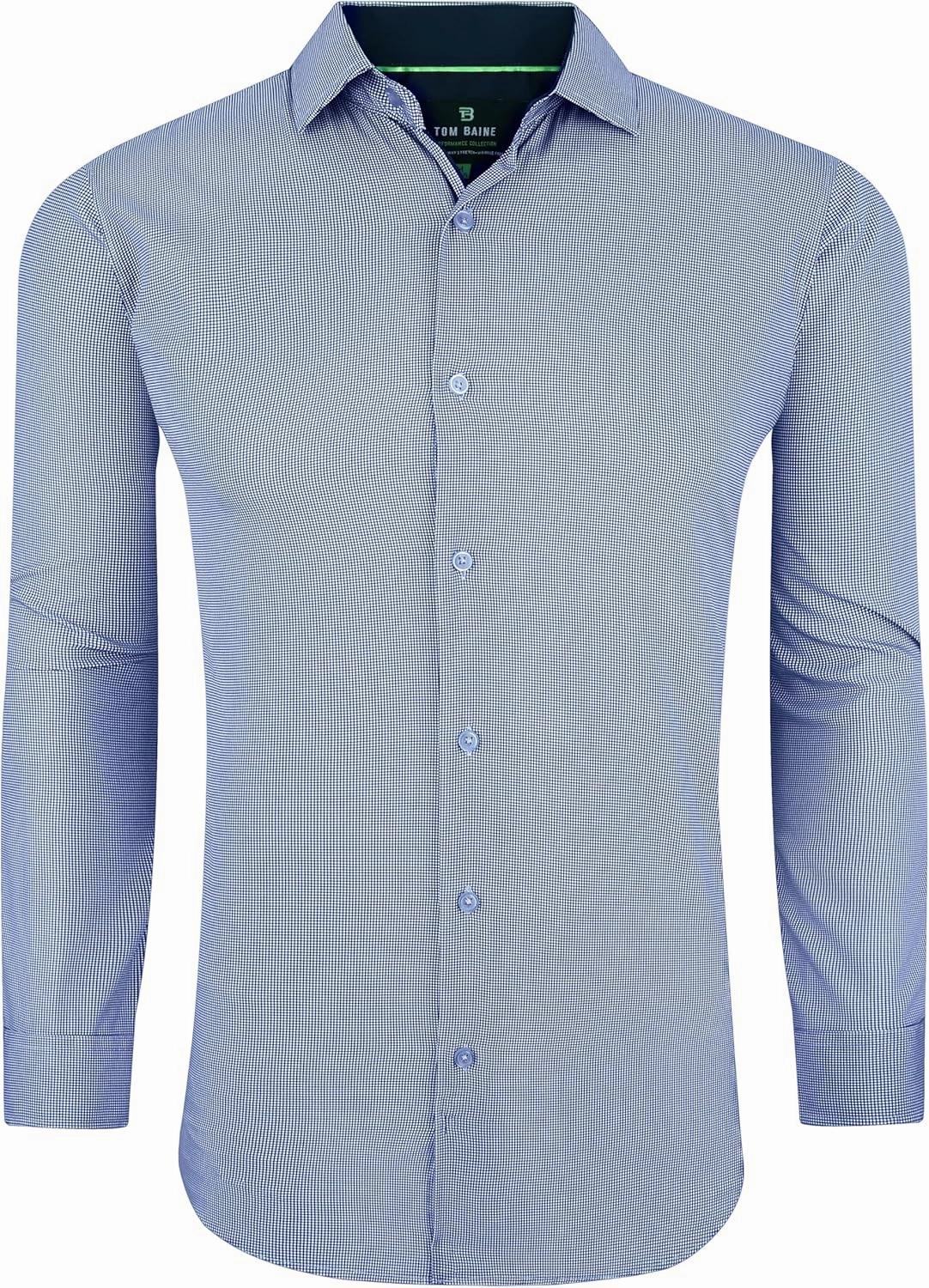 Slim Fit Performance Long Sleeve Mini Plaid Casual Button Down Shirt