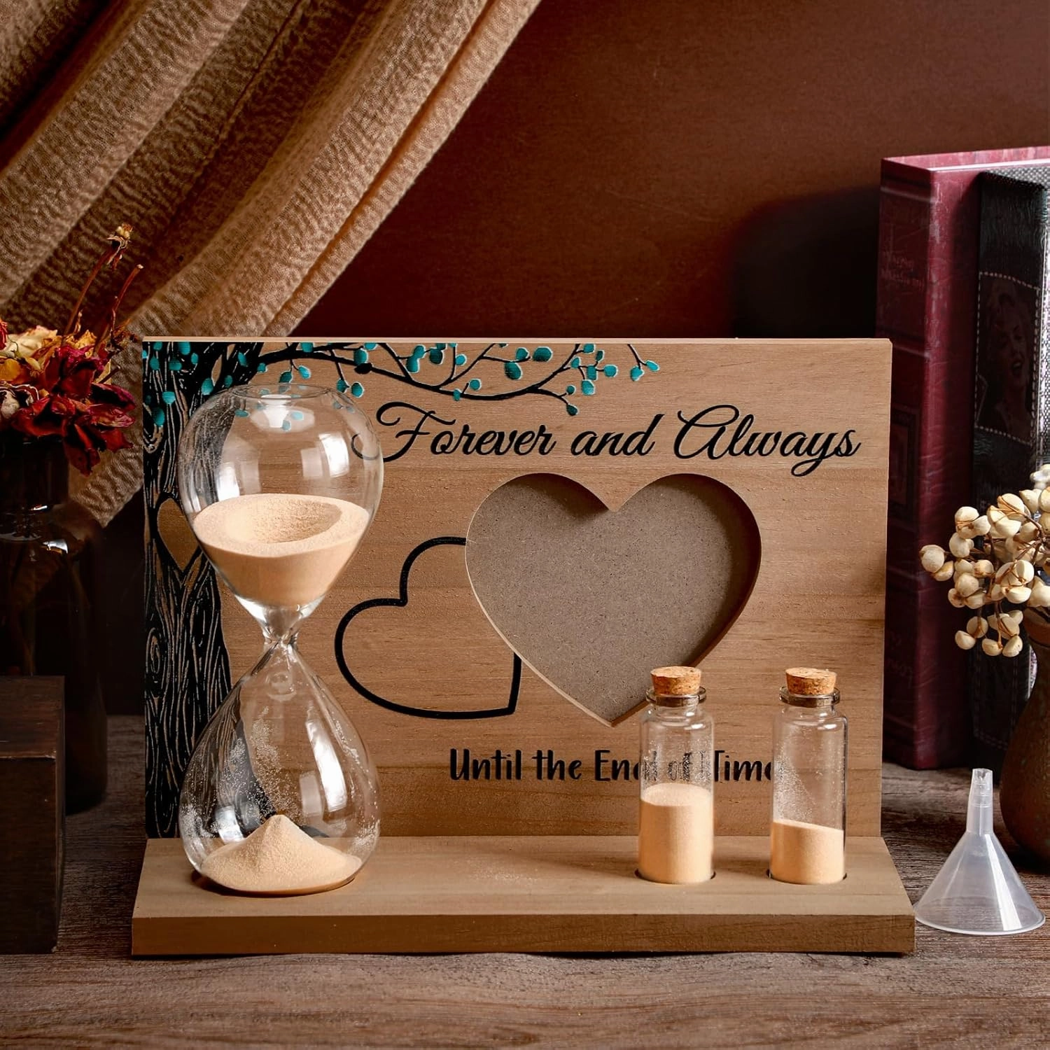 Sliner Unity Sand Ceremony Kit Unity Hour Glass for Wedding Sand Set Wedding with Magnetic Wood Base Hourglass Mini Bottle for Bridal Party Valentine‘s Day(5 Pcs,Classic)