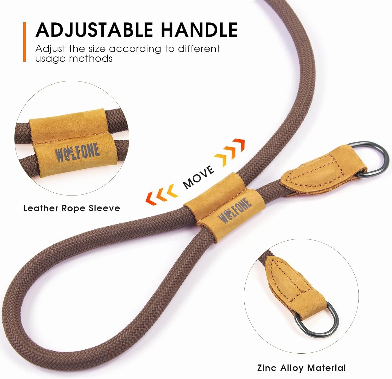 Slip Lead Dog Leash - Heavy Duty Rope Leash with Adjustable Loop and Hands-Free Handle for Training, Walking Active Dogs Brown 3m*Ø12mm