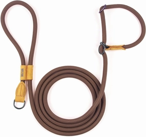Slip Lead Dog Leash - Heavy Duty Rope Leash with Adjustable Loop and Hands-Free Handle for Training, Walking Active Dogs Brown 3m*Ø12mm