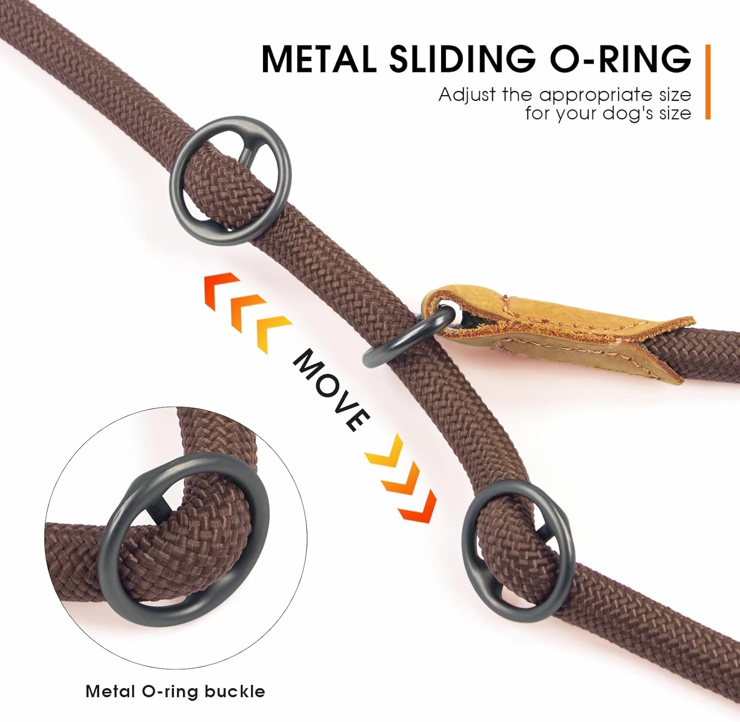 Slip Lead Dog Leash - Heavy Duty Rope Leash with Adjustable Loop and Hands-Free Handle for Training, Walking Active Dogs Brown 3m*Ø12mm