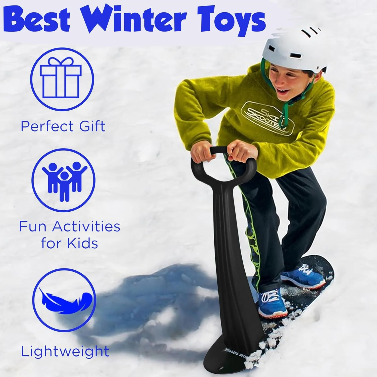 Slippery Racer Kid's Lightweight Compact Foldable Cold Resistant Downhill Outdoor Winter Ski Scooter Snow Sled for Children 4 Years and Up