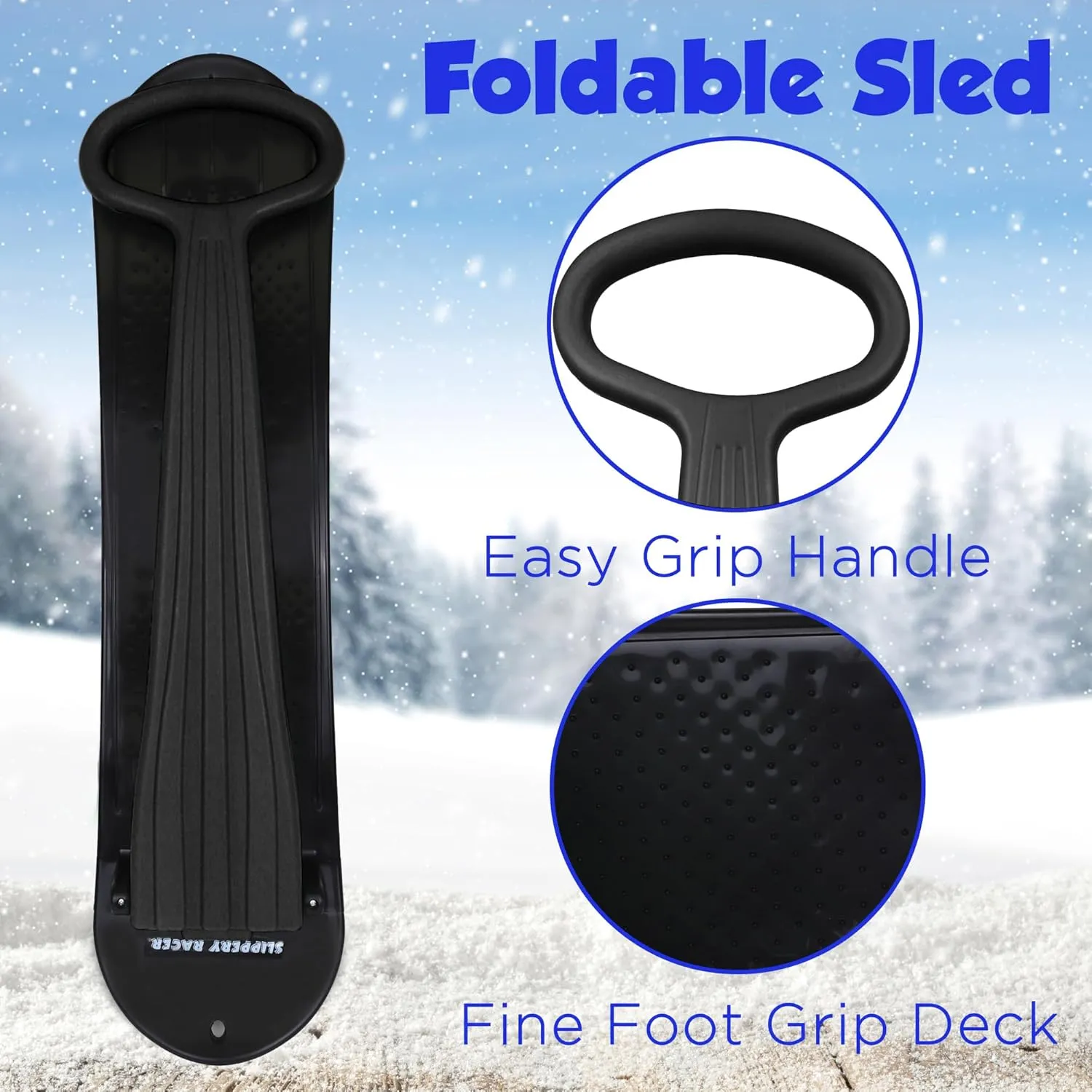 Slippery Racer Kid's Lightweight Compact Foldable Cold Resistant Downhill Outdoor Winter Ski Scooter Snow Sled for Children 4 Years and Up