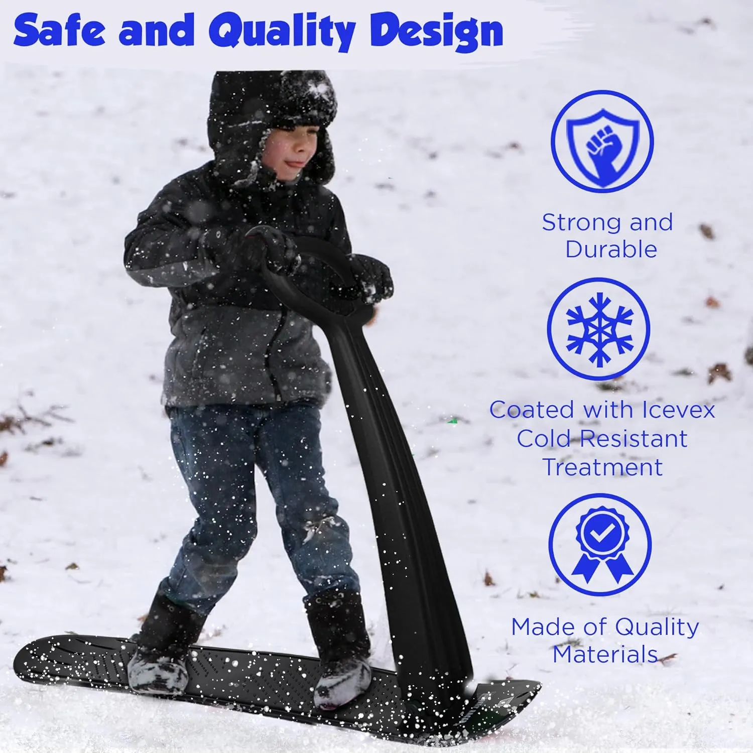 Slippery Racer Kid's Lightweight Compact Foldable Cold Resistant Downhill Outdoor Winter Ski Scooter Snow Sled for Children 4 Years and Up