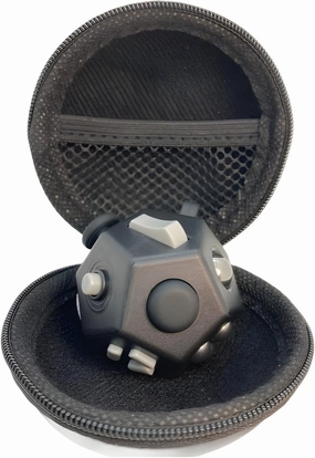 Small Fidget Toys Cube, Small Fidget Toy - 12 Sides Decompression Cube Anti Anxiety and Relief Stress Improve Focus Creative Unique Fidget Toy for Kids and Adults, with Carry Case(Black E1)