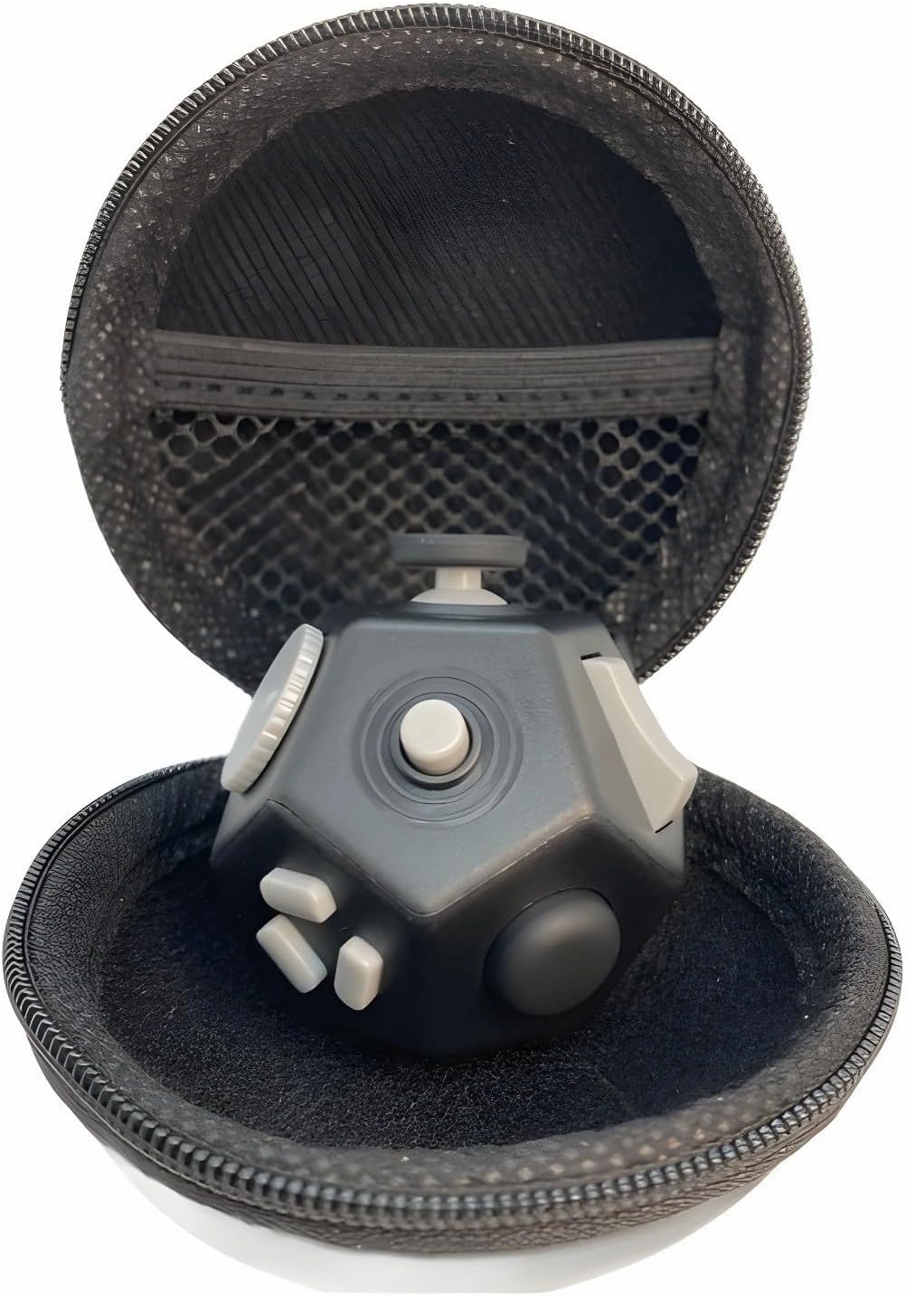 Small Fidget Toys Cube, Small Fidget Toy - 12 Sides Decompression Cube Anti Anxiety and Relief Stress Improve Focus Creative Unique Fidget Toy for Kids and Adults, with Carry Case(Black E1)