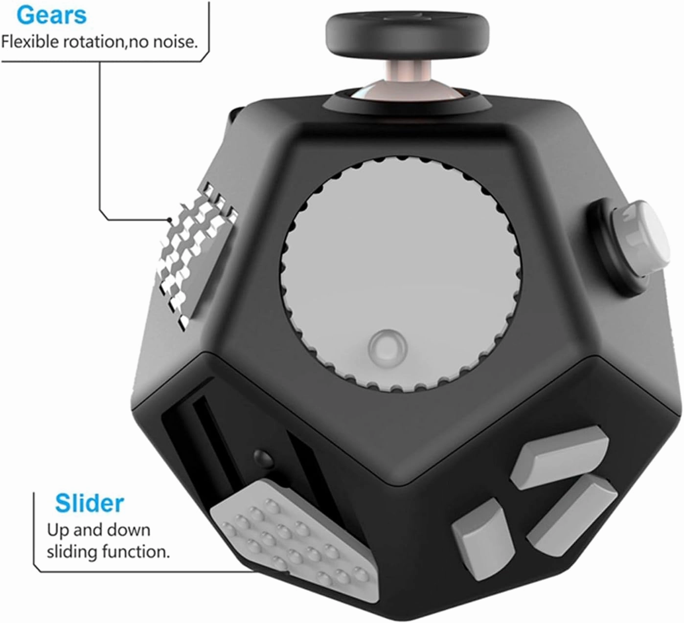 Small Fidget Toys Cube, Small Fidget Toy - 12 Sides Decompression Cube Anti Anxiety and Relief Stress Improve Focus Creative Unique Fidget Toy for Kids and Adults, with Carry Case(Black E1)