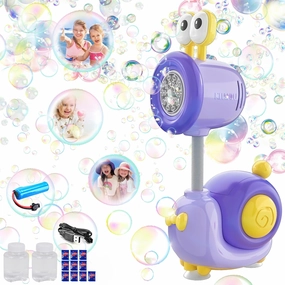 Snail Automatic Rechargeable Bubble Machine for Boys and Girls Gift Aged 3 , Bubble Maker Gun with Lighting, Fantasy Bubble Wand with Bubble Refill Solution, Party Birthday Gift for Kids (Purple)