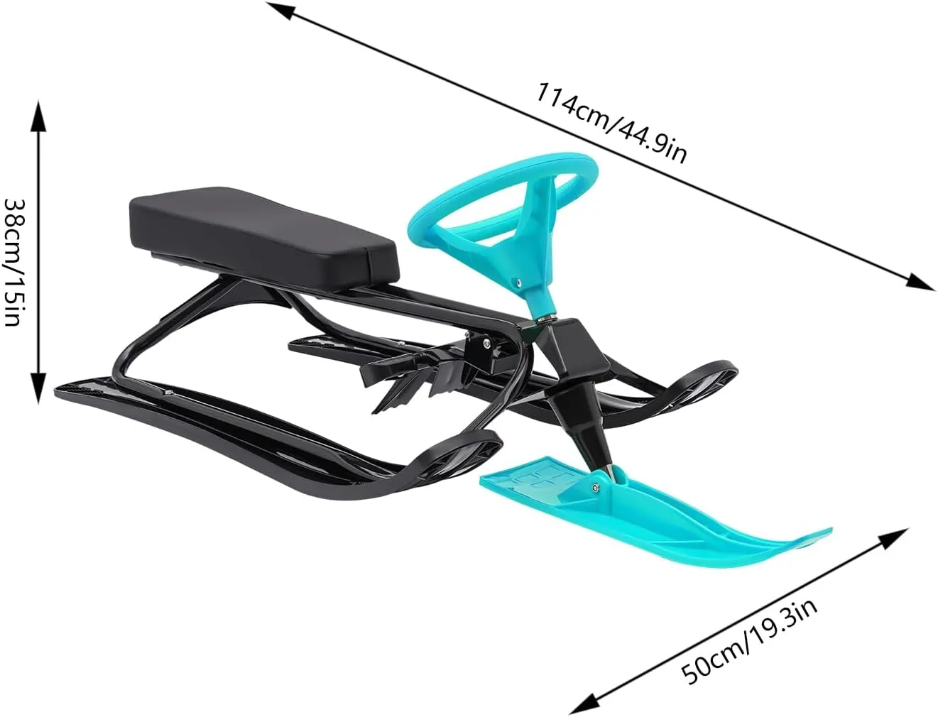 Snow Racer Sled, 220Lbs Capacity Ski Sled Slider Board Kids Teens Winter Sport Sled Metal Snow Sand Grass Slider w/Steering Wheel & Double Brakes for Skiing Ice Skating Sand Skating