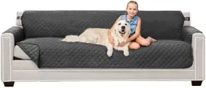 Sofa Shield Couch Slip Cover with Patented Strap, Large Cushion Protector, Reversible Stain and Dog Tear Resistant Slipcover, Quilted Microfiber 88in Seat, Washable Covers for Dogs Pets Kids, Charcoal