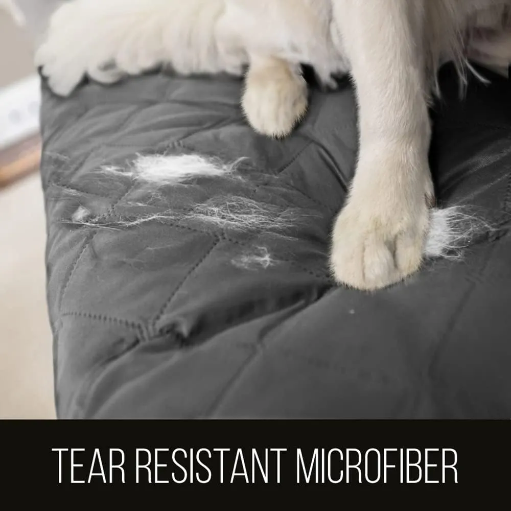 Sofa Shield Couch Slip Cover with Patented Strap, Large Cushion Protector, Reversible Stain and Dog Tear Resistant Slipcover, Quilted Microfiber 88in Seat, Washable Covers for Dogs Pets Kids, Charcoal