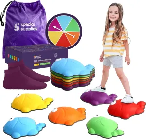 Special Supplies Stepping Stones for Kids - Set of 6 Balance Blocks - Indoor/Outdoor Play - Child Safe Rubber, Non-Slip Edging - Promotes Coordination, Balance, Strength