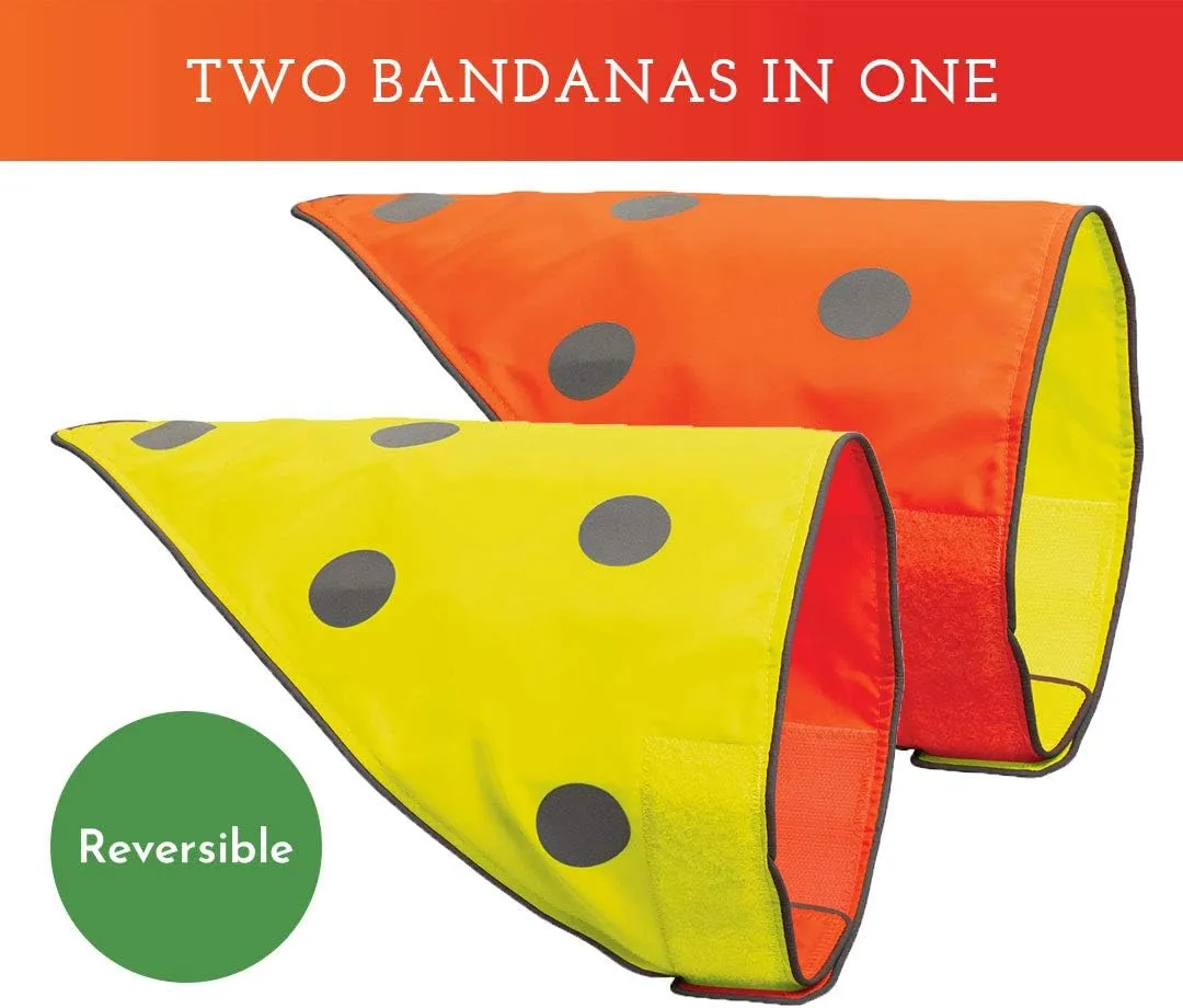 SPOT THE DOG! Reflective Bandana Bib Safety Apparel for All Dogs - Easy Fastening Closure, Reversible High Visibility Fluorescent Orange/Yellow XS-S