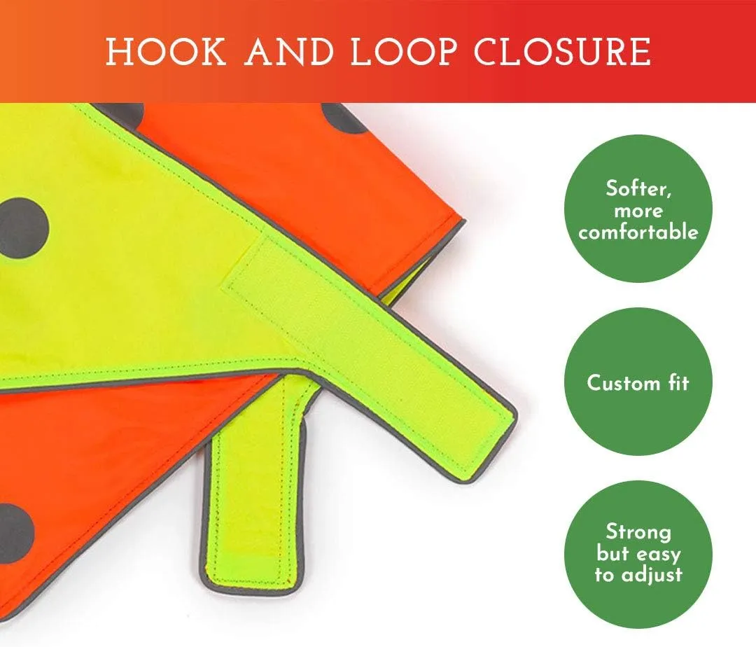 SPOT THE DOG! Reflective Bandana Bib Safety Apparel for All Dogs - Easy Fastening Closure, Reversible High Visibility Fluorescent Orange/Yellow XS-S