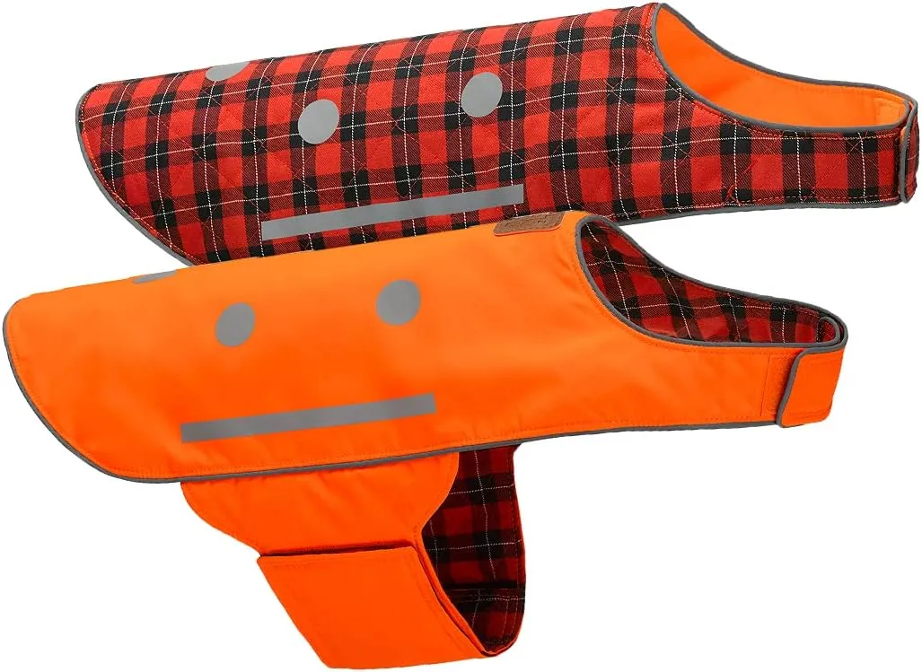 SPOT THE DOG! Reflective Dog Vest - Adjustable Dog Safety Vest, High Visibility Fluorescent Apparel for Dog Walking, Dog Hiking and Camping, Hunting Dog, On or Off Leash (Blaze Orange, Red Plaid, L)