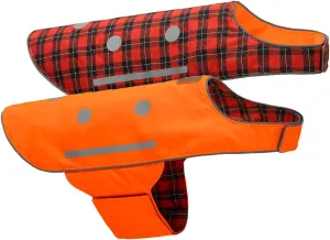 SPOT THE DOG! Reflective Dog Vest - Adjustable Dog Safety Vest, High Visibility Fluorescent Apparel for Dog Walking, Dog Hiking and Camping, Hunting Dog, On or Off Leash (Blaze Orange, Red Plaid, L)