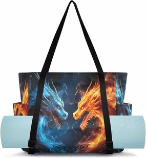 SPRIPORT Two Dragons Fiercely Battling Yoga Mat Bag for Women Pilates Shoulder Carrier Carryall Tote with Large Mat Carrier Pocket Gym Tote Bag for Gym Travel Office Beach Workout