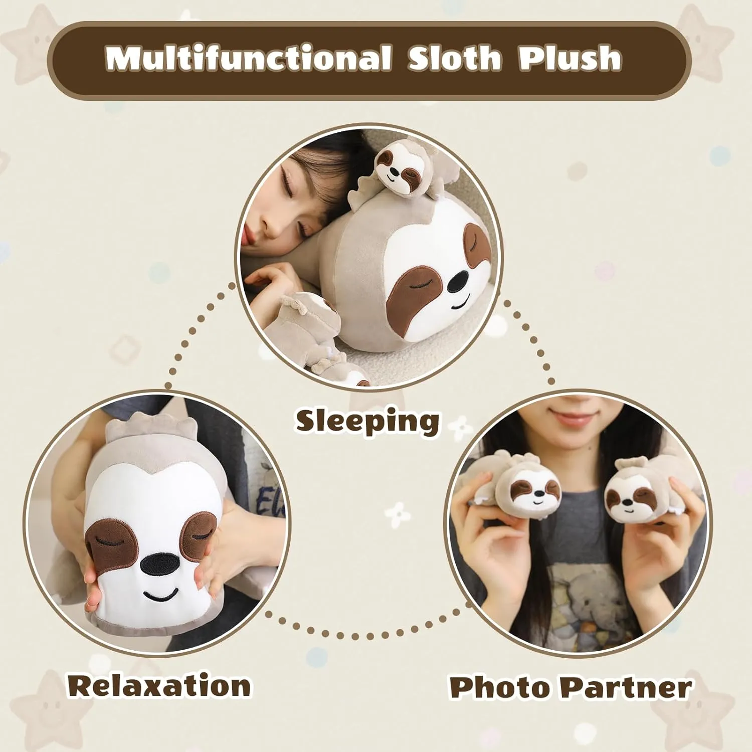 SQEQE Sloth Stuffed Animals with Babies Inside 5-Piece Set of Sloth Mommy and Babies Plush Cuddly Stuffed Animals Toys for Kids, Gifts Ideal for Christmas, Valentine's, Birthday