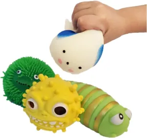 Squishie Squeeze Toys, Multi Pack, Variety of Colors and Styles, Assorted Fun for Girls and Boys - 4 Pack (Assorted Boys)