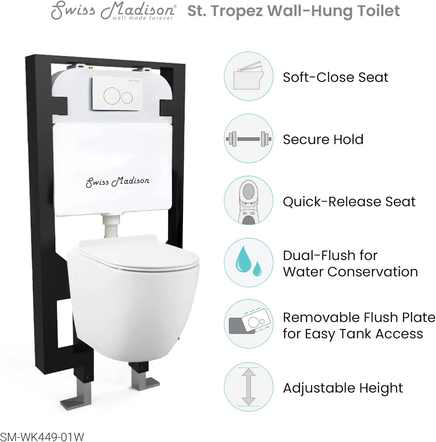 St. Tropez Wall Hung Toilet Bundle, Glossy White
