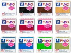 STAEDTLER FIMO Soft Polymer Oven Bake Modelling Clay - 12 x 57g - Essential Colours - Pack of 12