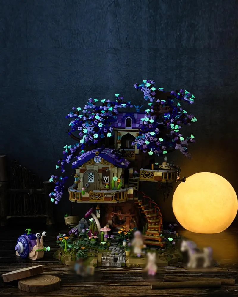 Star Fairy Treehouse Building Blocks Set, Japanese Sakura Tree House, Violet Cherry Tree Bonsai Creative Architecture, Home Decor or Idea Gifts for Adults and Kids, Mini Particles 3991 PCS (1065)
