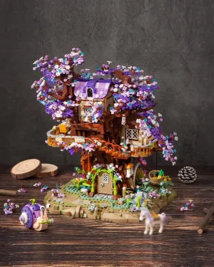 Star Fairy Treehouse Building Blocks Set, Japanese Sakura Tree House, Violet Cherry Tree Bonsai Creative Architecture, Home Decor or Idea Gifts for Adults and Kids, Mini Particles 3991 PCS (1065)