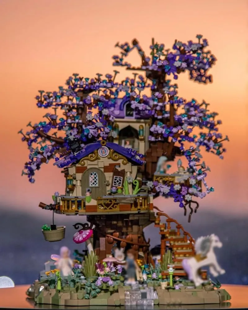 Star Fairy Treehouse Building Blocks Set, Japanese Sakura Tree House, Violet Cherry Tree Bonsai Creative Architecture, Home Decor or Idea Gifts for Adults and Kids, Mini Particles 3991 PCS (1065)