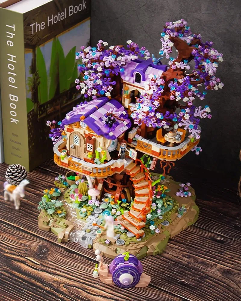 Star Fairy Treehouse Building Blocks Set, Japanese Sakura Tree House, Violet Cherry Tree Bonsai Creative Architecture, Home Decor or Idea Gifts for Adults and Kids, Mini Particles 3991 PCS (1065)