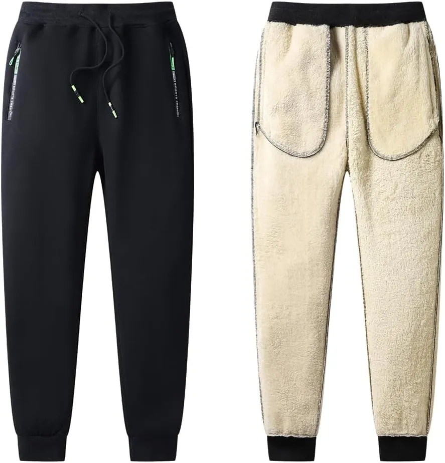 STICKON Mens Sherpa Lined Sweatpants Winter Warm Fleece Pants