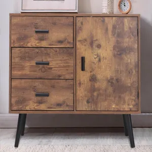 Storage Cabinet with Adjustable Shelf & 3 Drawers, Freestanding Floor Cabinet with Doors, Small Office Storage Unit, for Living Room, Home Office, Entryway, Rustic Brown