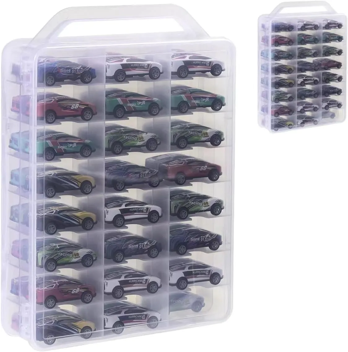 Storage Case for Hot Wheels,Double Sided Carrying Case Compatible with 48 hot wheels cars,matchbox cars storage case,hot wheels storage(Transparent)