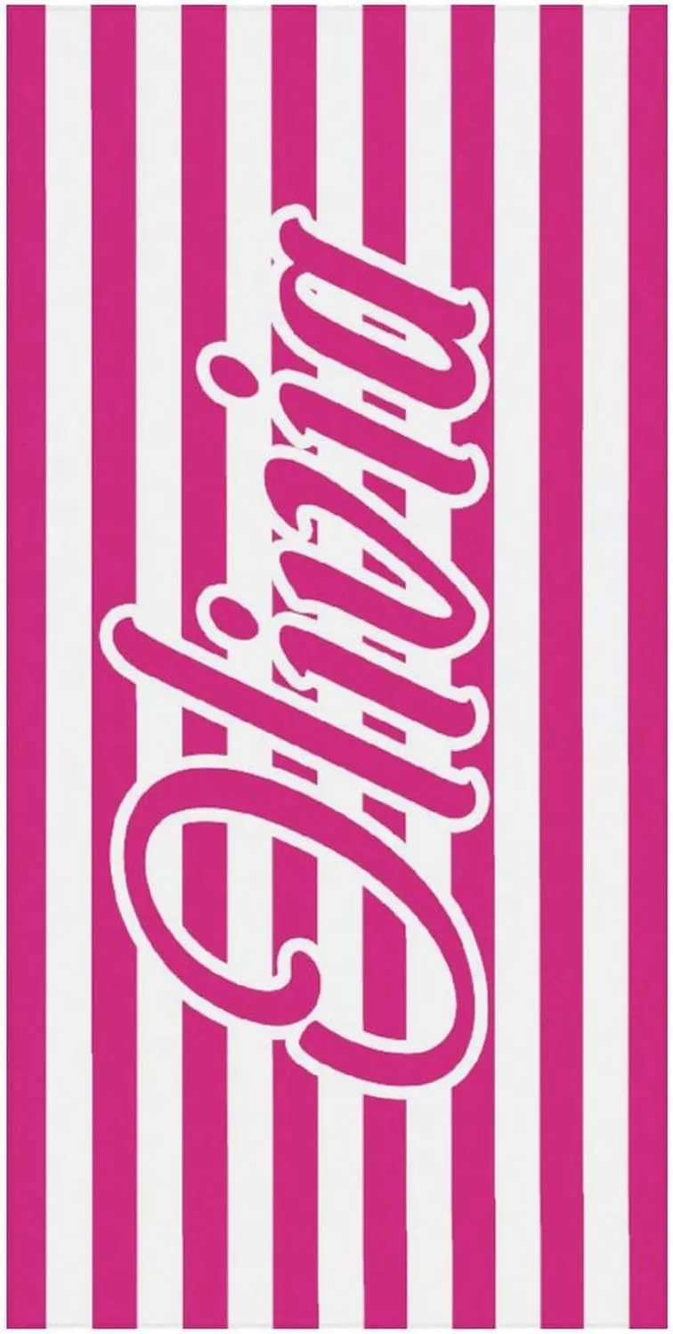 Striped Beach Towel for Adults His and Hers Gift Customized Neon and White Monogrammed Pool Towels Designer Sand Free Names Sand Beach Towel for Boy Summer Gifts