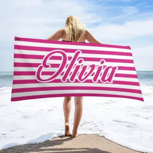 Striped Beach Towel for Adults His and Hers Gift Customized Neon and White Monogrammed Pool Towels Designer Sand Free Names Sand Beach Towel for Boy Summer Gifts