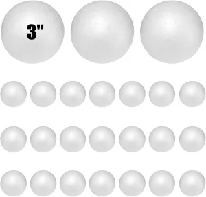 Styrofoam Balls 3 Inch,24PC Large White Foam Ball for Crafts, DIY Craft Giant Foam Balls for Home and School,Smooth Solid Round for Arts and Craft Project (Styrofoam-3in-24pc)
