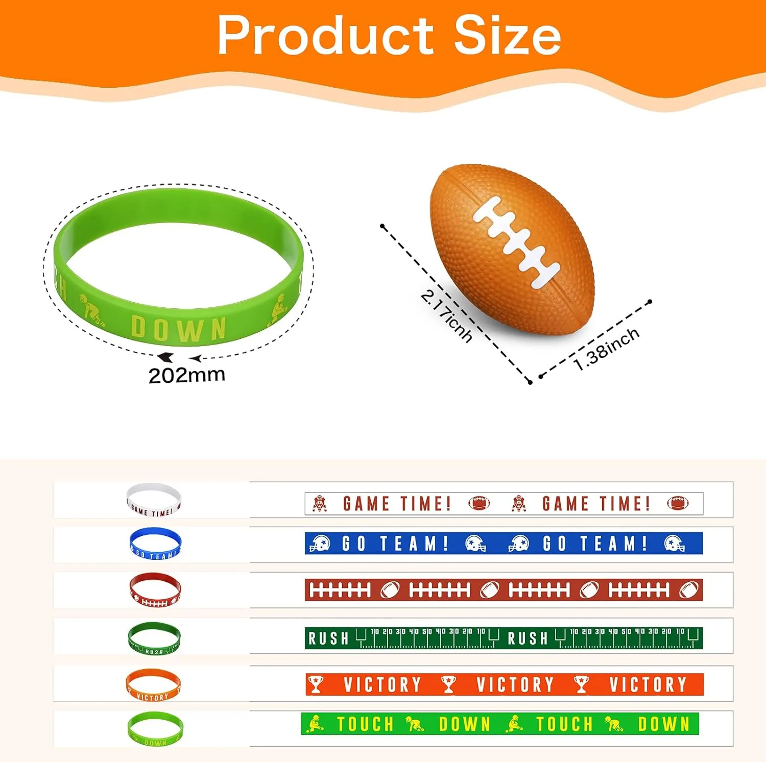 Sumind 48 Pcs Football Party Favors Include Mini Football Stress Balls and Sports Silicone Charm Bracelets Rugby Silicone Wristbands for Sports Themed Birthday Party Reward