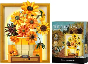 Sunflower Building Blocks Set with LED Lights,Wall Art Kit for Adults,Creative Crafts,Artistic Gift for Women & Girls