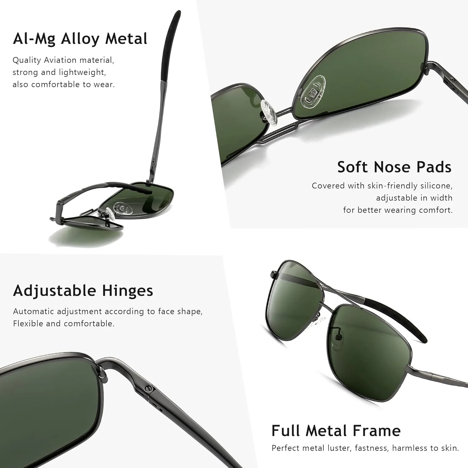 SUNGAIT Men's Polarized Square Aviator Sunglasses Durable Metal Frame for Fishing Driving Golf 100% UV Protection