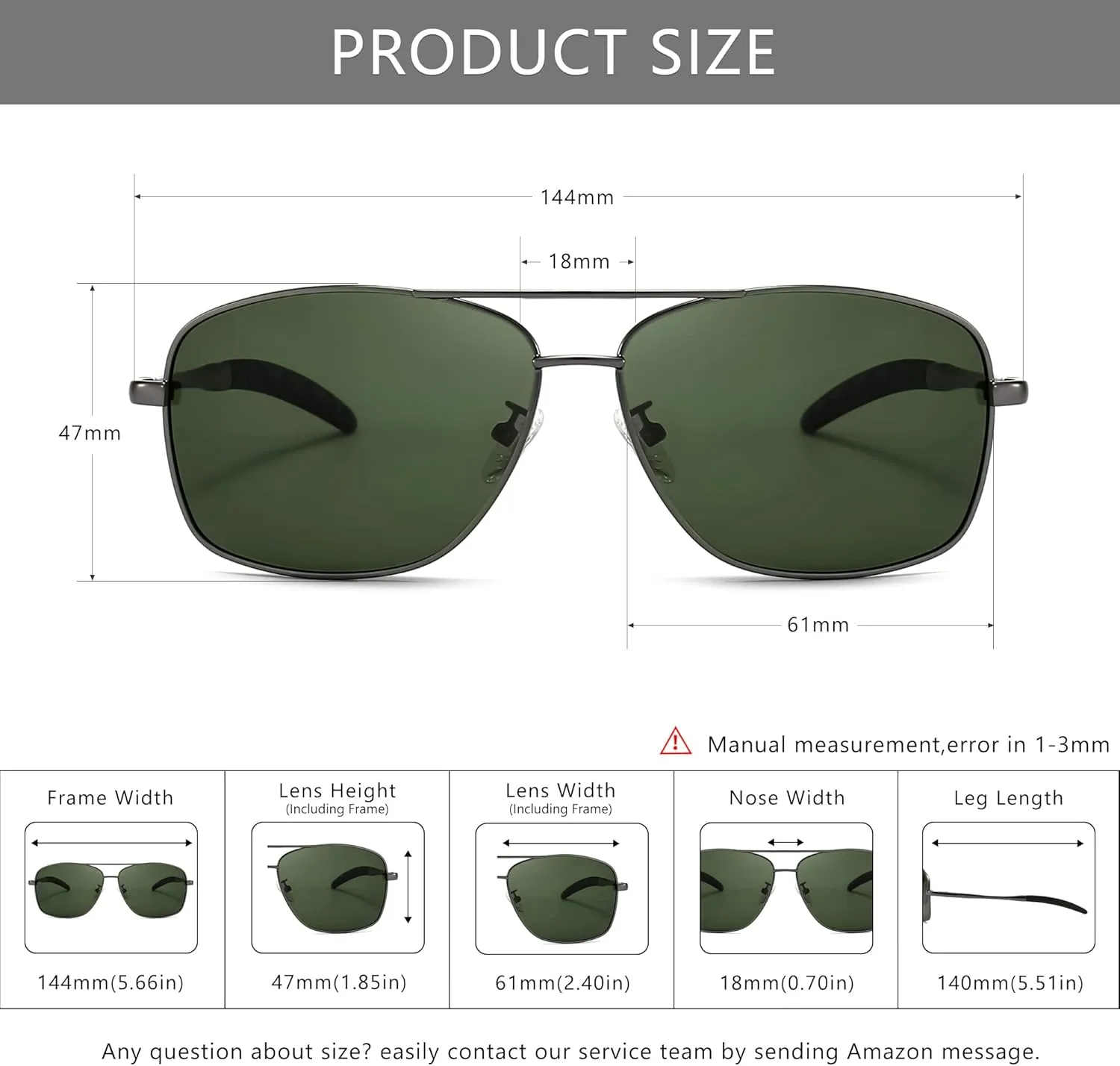 SUNGAIT Men's Polarized Square Aviator Sunglasses Durable Metal Frame for Fishing Driving Golf 100% UV Protection